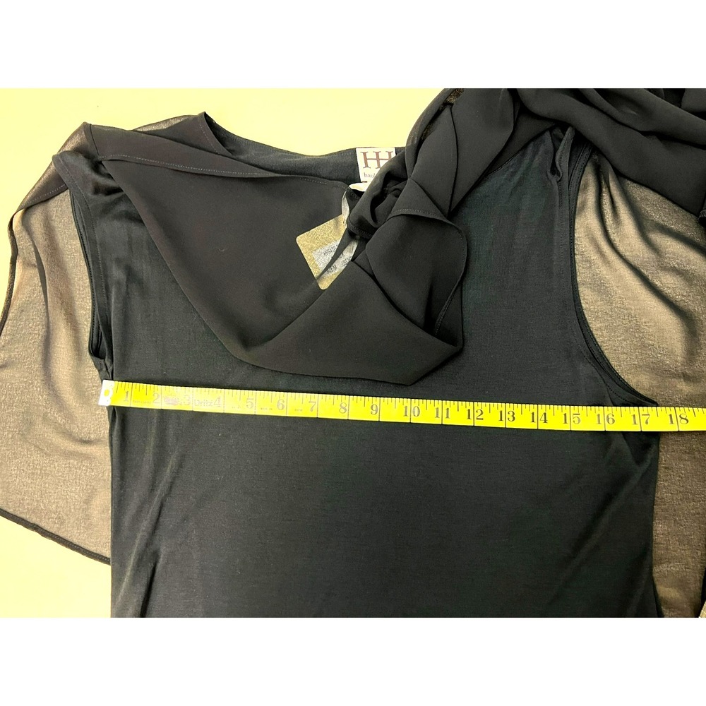 NWT Haute Hippie Asymmetric Hem Top Black Tee w/ Sheer Overlay SZ M - Picture 11 of 12